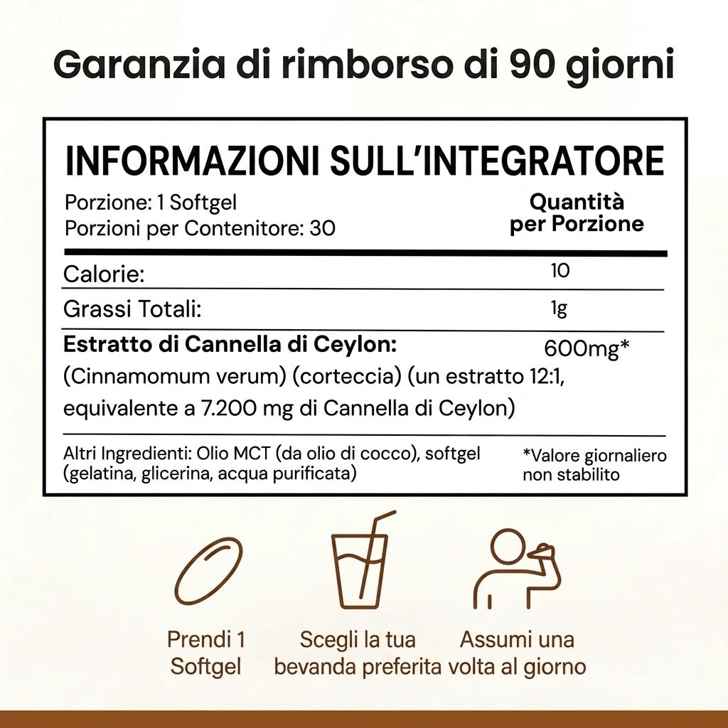 Cannella di Ceylon equivalente a 7200 mg con olio MCT