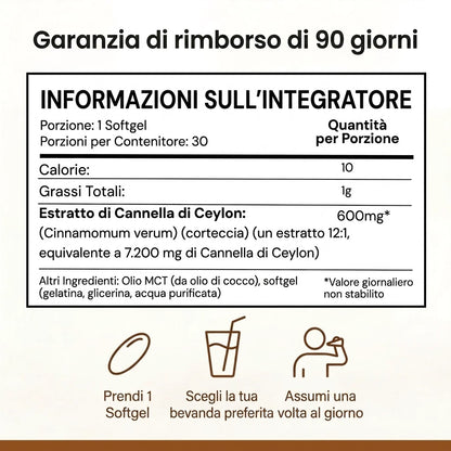 Cannella di Ceylon equivalente a 7200 mg con olio MCT